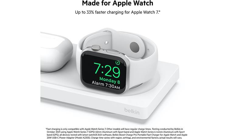 Belkin BOOST↑CHARGE PRO 3-in-1 Shown in nightstand mode (Apple Watch not included)
