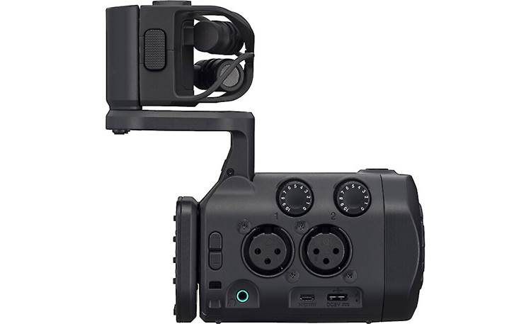 Zoom Q8n-4K Handy Right side connections include two XLR inputs with gain controls, 3.5mm headphone jack, micro-HDMI, and USB-C for charging and data transfer