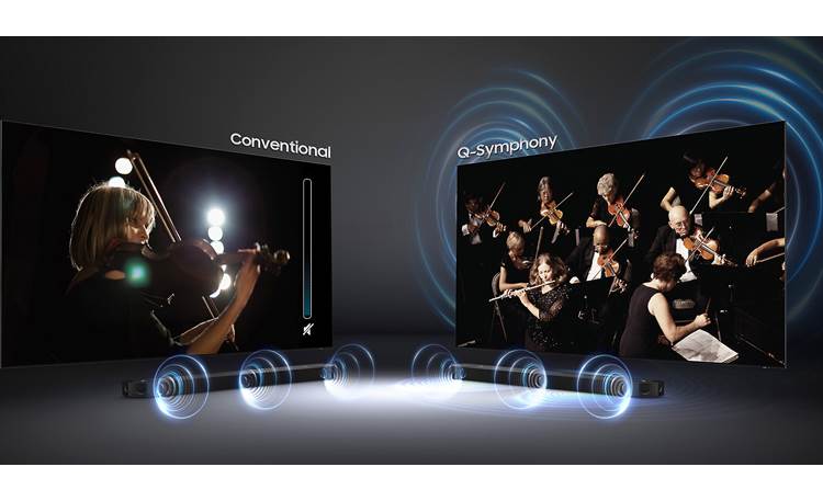 Samsung QN65QN900B Q-Symphony lets the TV's speakers harmonize with compatible Samsung sound bars (sold separately)