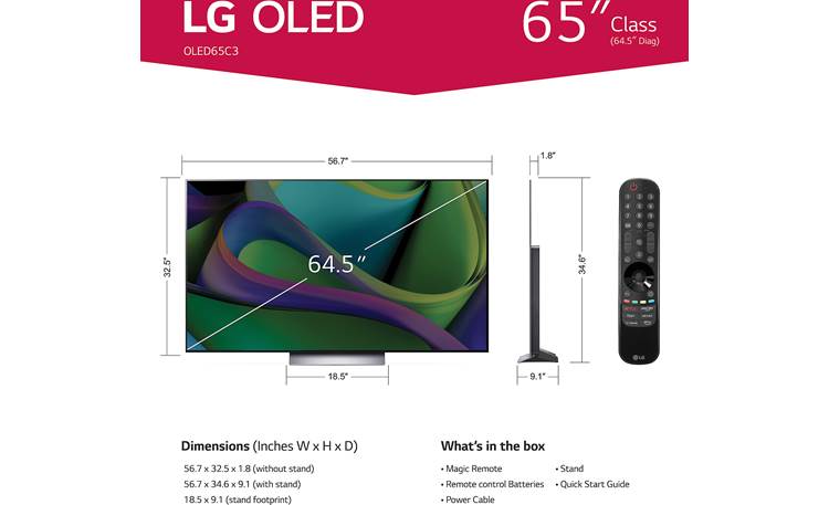 LG OLED65C3PUA Dimensions