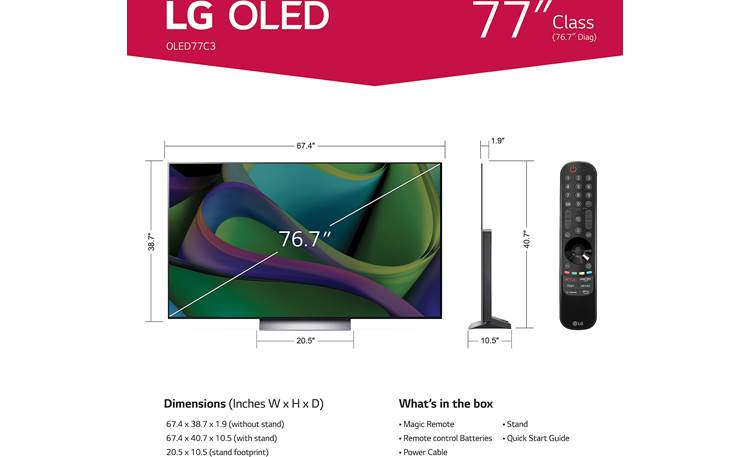 LG OLED77C3PUA Dimensions