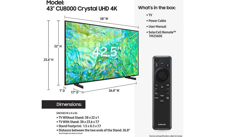 Samsung UN43CU8000 CU8000 4K Smart LED TV with HDR (43) at Crutchfield