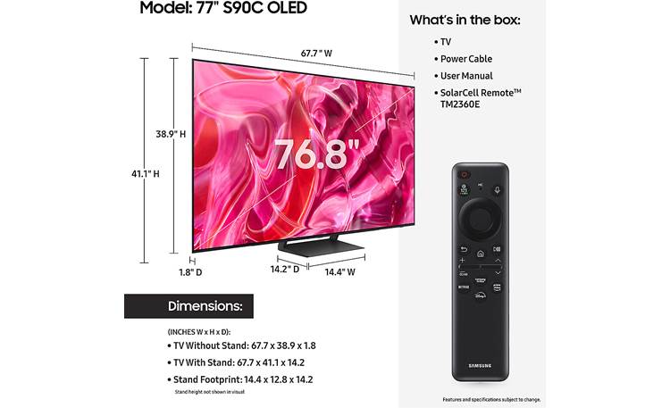 Samsung QN77S90C Dimensions from manufacturer may vary slightly from Crutchfield's measurements