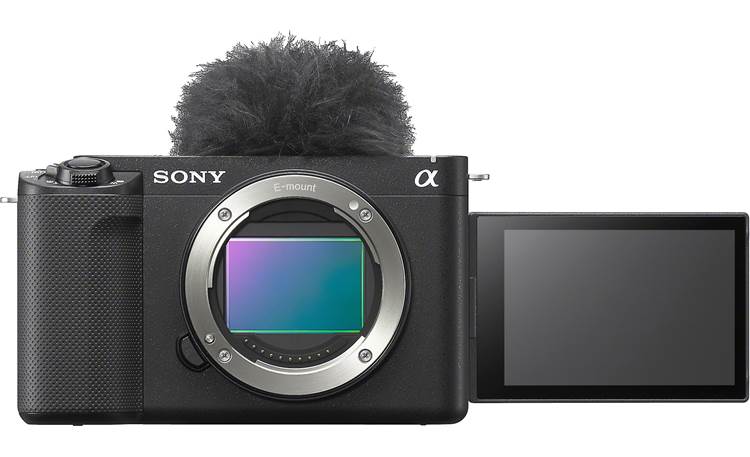 Sony Alpha ZV-E1 Vlog Camera (no lens included) Shown with included mic windscreen, screen extended