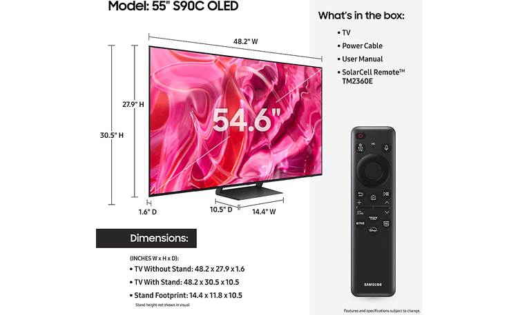 Samsung QN55S90C 2Dimensions from manufacturer may vary slightly from Crutchfield's measurements