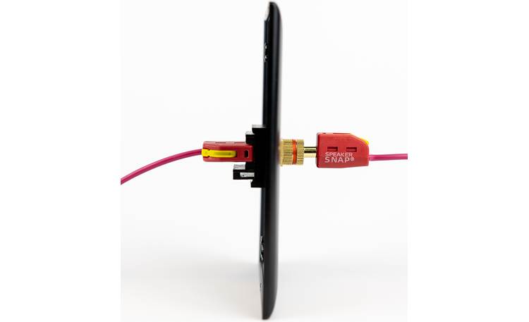 Speaker Snap Keystone Binding Posts Shown in wall plate with speaker wire and banana connector (all sold separately)