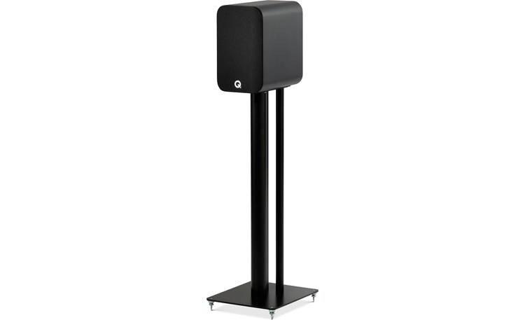 Q Acoustics 5010 Angled left view with grille, shown on 3000FSi stand (sold separately)