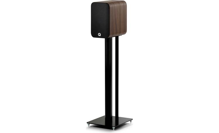 Q Acoustics 5010 Angled left view with grille, shown on 3000FSi stand (sold separately)