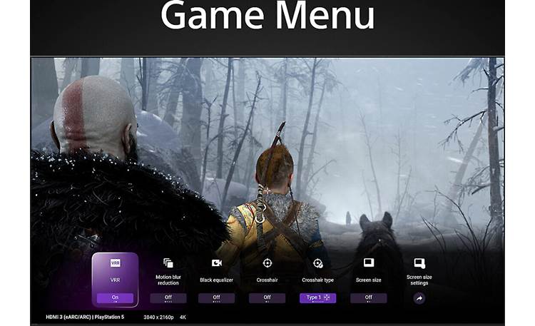 Sony MASTER Series BRAVIA XR55A95L Game Menu offers quick and easy gaming adjustments