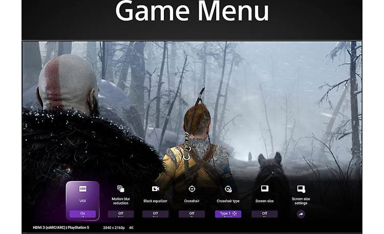 Sony BRAVIA XR65X90L Game Menu offers easy access to settings including screen size, black equalizer, and motion blur