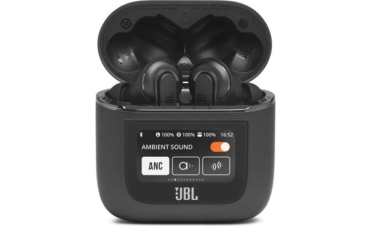 JBL Tour Pro 2 Charging case banks up to 30 hours of power to recharge earbuds (battery life displayed on case)