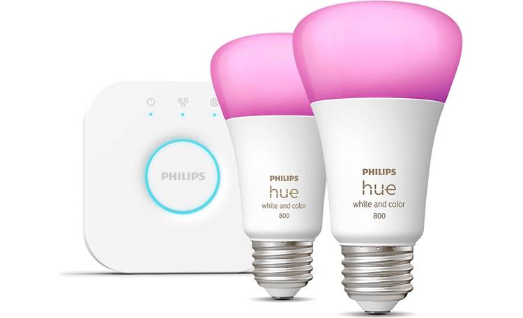 tildeling pumpe Siesta Philips Hue White and Color Ambiance Starter Kit (800 lumens) Two smart LED  light bulbs and wireless bridge at Crutchfield