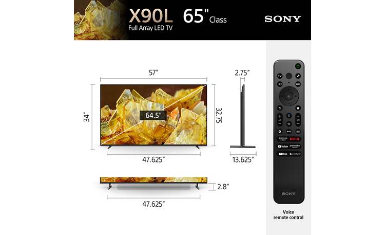 Sony BRAVIA XR65X90L Dimensions from manufacturer may vary slightly from Crutchfield's measurements