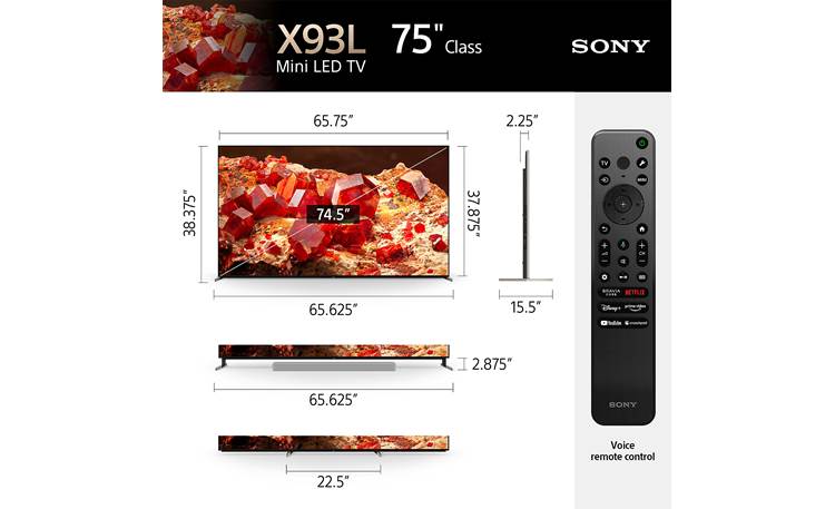 Sony BRAVIA XR75X93L Dimensions from manufacturer may vary slightly from Crutchfield's measurements