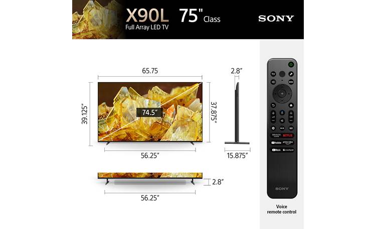 Sony BRAVIA XR75X90L Dimensions from manufacturer may vary slightly from Crutchfield's measurements