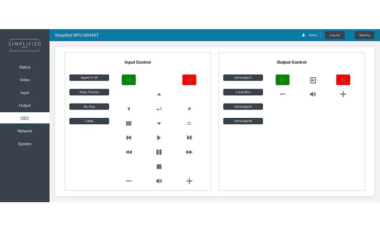 Simplified MFG MX44KT You can change the input's controls through the CEC menu