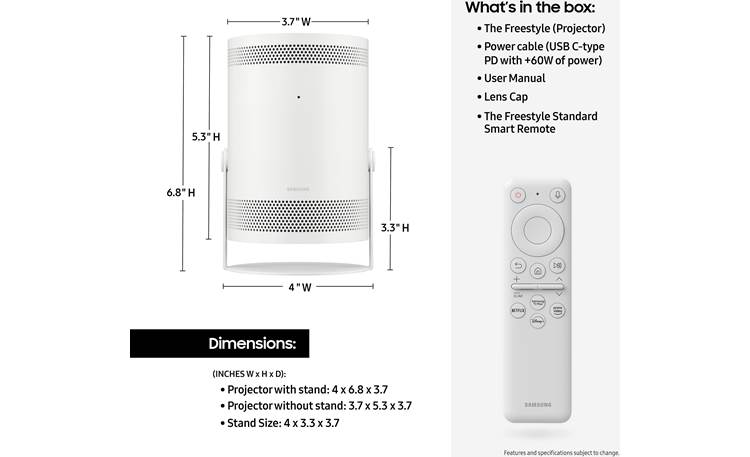 Samsung The Freestyle Gen 2 Dimensions