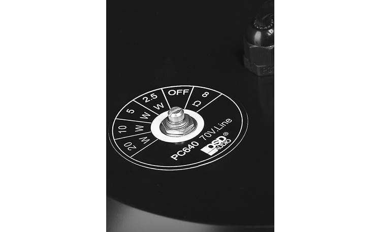 OSD Sphere6 Black 70-volt tap settings at 2.5, 5, 10, and 20 watts plus 8-ohm bypass