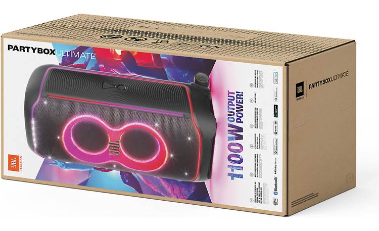 JBL PartyBox Ultimate  Altavoz de fiesta masivo con un sonido potente, un  espectáculo de luces multidimensional y un diseño resistente a salpicaduras.