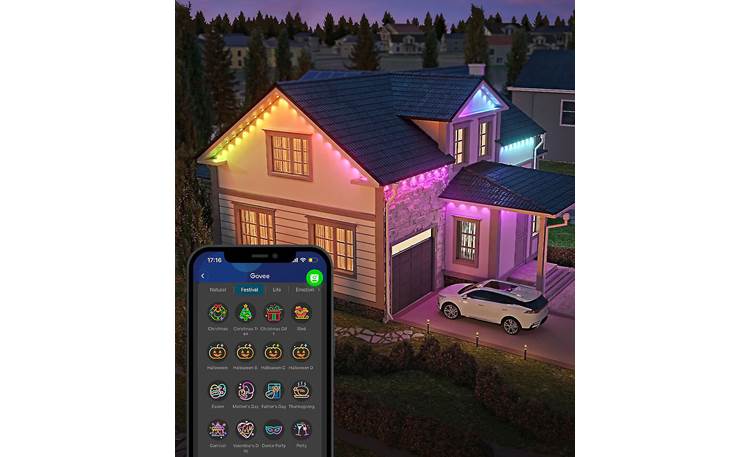 Govee RGBIC Permanent Outdoor Lights (100') Waterproof RGBIC light strip  with Wi-Fi at Crutchfield