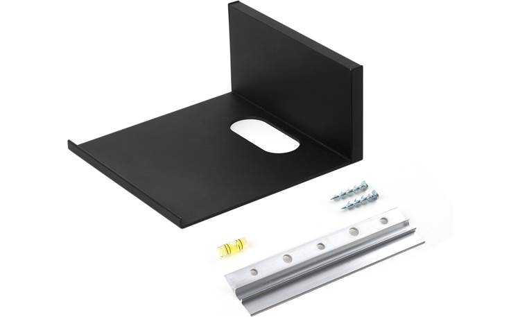 Hangman No-Stud Smart Device Shelf Shown with included bracket, level, and anchorless wall screws