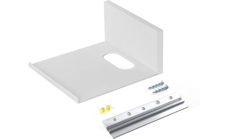Hangman No-Stud Smart Device Shelf Shown with included bracket, level, and anchorless wall screws