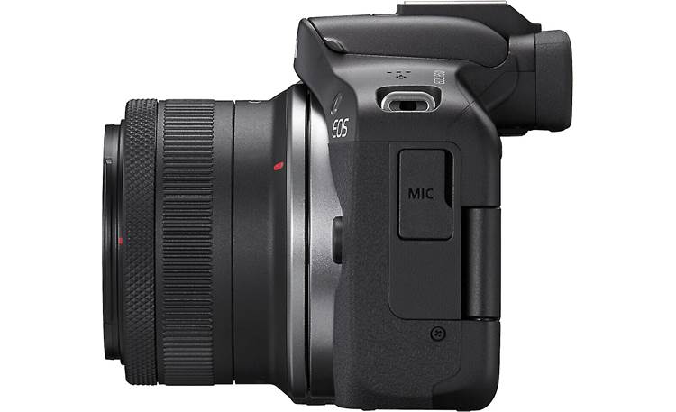 Canon EOS R50 Standard Zoom Kit Left side view with lens