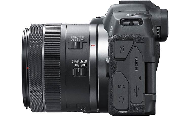 Canon EOS R8 Standard Zoom Kit Left side view with included lens