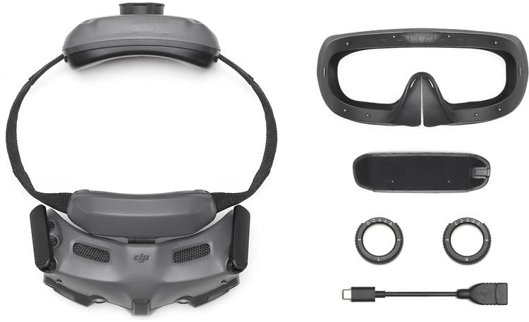 DJI Avata 2 Fly More Combo (Single Battery) Goggles include foam padding, corrective lenses, and USB OTG cable
