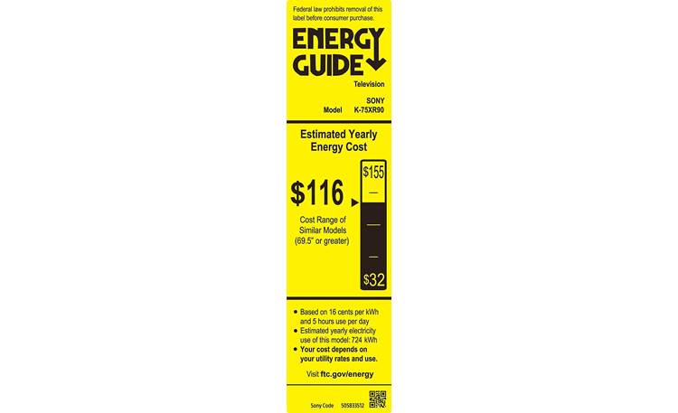 Sony BRAVIA 9 (K75XR90) Energy Guide