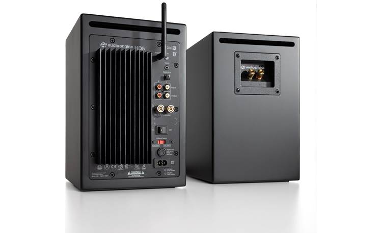 Audioengine HD5 Analog stereo RCA inputs, optical digital input, and more on back of left speaker