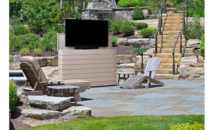 Large Outdoor Shiplap TV Lift Cabinet Ideal for outdoor TVs