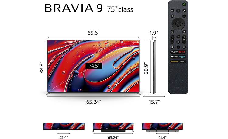 Sony BRAVIA 9 (K75XR90) Dimensions from manufacturer may vary slightly from Crutchfield's measurements