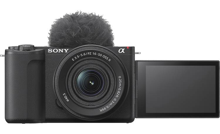 Sony Alpha ZV-E10 II Zoom Kit Front view with viewscreen flipped outward