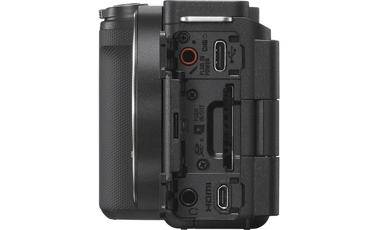 Sony Alpha ZV-E10 II Zoom Kit Left side view with connection panel open