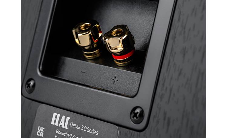 ELAC Debut 3.0 DB63 A closer look at the DB63-BK's speaker terminals