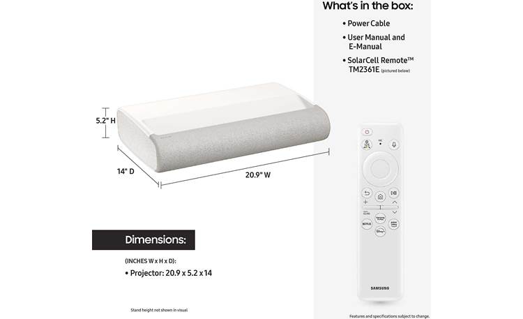Samsung The Premiere LPU7D Dimensions