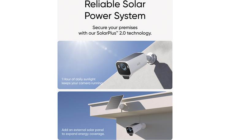 Anker eufyCam S3 Pro 4K 2-Cam Kit with HomeBase 3 Camera features a built-in solar panel, and an external panel is included for more coverage options