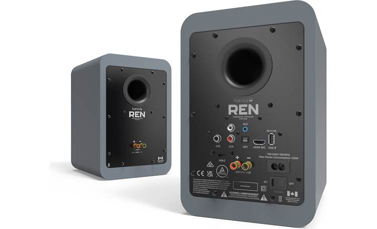 Kanto REN Back, showing connections on back of primary (left) speaker
