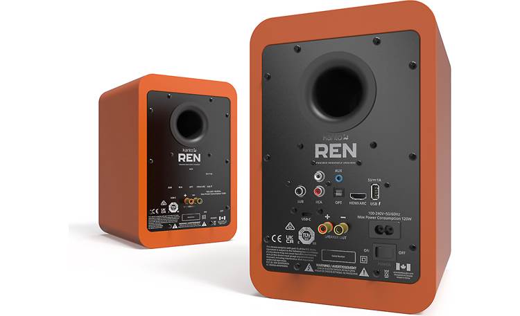Kanto REN Back, showing connections on back of primary (left) speaker