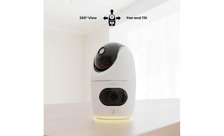Lorex 2K Dual-Lens Indoor Pan-Tilt Wi-Fi Security Camera Remotely control the top camera for a full 360° view