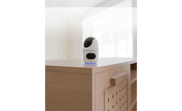 Lorex 2K Dual-Lens Indoor Pan-Tilt Wi-Fi Security Camera Can be installed on a table or shelf (requires AC power)