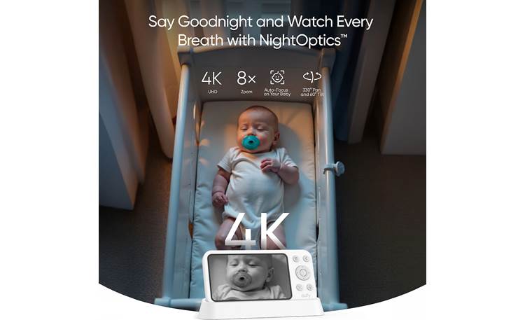 eufy by Anker Baby Monitor E21 Captures clear detail with 4K resolution and up to 8X digital zoom