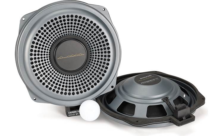 Bavsound Ghost BMW Underseat Subwoofers V3 8-ohm Golf ball shown for scale 