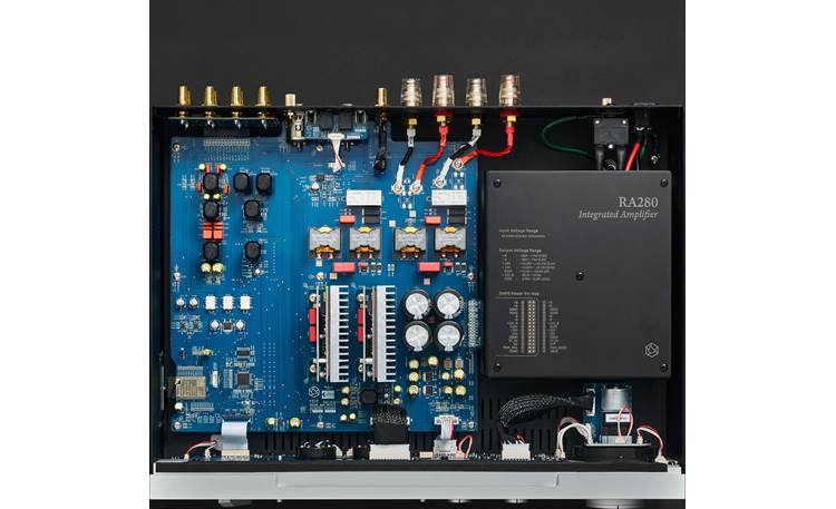 HiFi Rose RA280 and RS151 RA280 top removed to show high-quality internal components