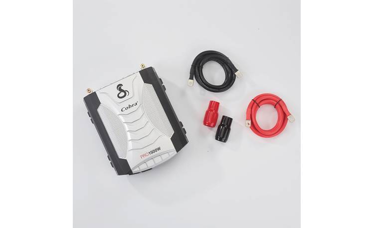 Cobra PRO 1500W Inverter shown with included cables and terminal boots