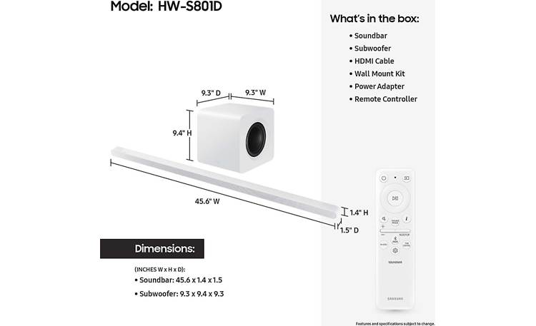 Samsung HW-S801D Dimensions