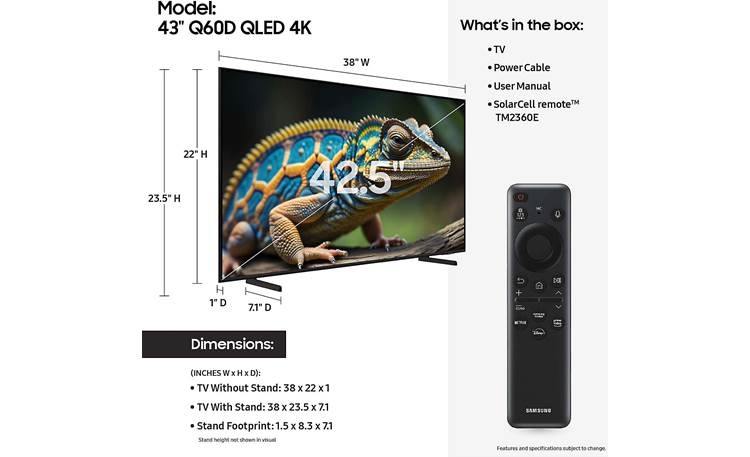 Samsung QN43Q60D Dimensions