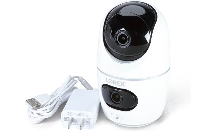 Lorex 2K Dual-Lens Indoor Pan-Tilt Wi-Fi Security Camera What's in the box 