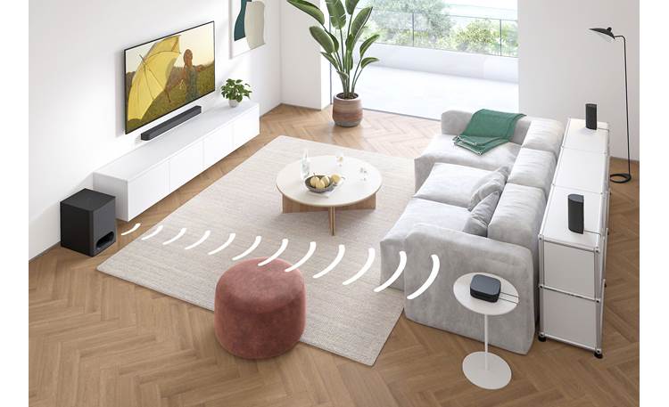 Sony BRAVIA Theater System 6 Subwoofer wirelessly transmits signal to the rear speaker amp box